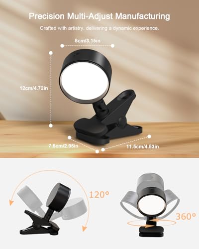 Clip on Light 5000mAh Rechargeable Battery, Clamp Reading Light for Bed - color: Black