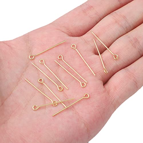 BEADIA 14K Gold Plated Open Eye Pins Non Tarnish 25mm 200pcs for Jewelry Making Findings - color: Open Eye Pins 14k Gold, size: 25x0.7mm
