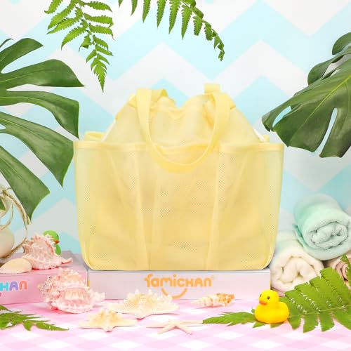 famichan Mesh Shower Caddy Portable with Drawstring, Dorm Room Essentials for College Students Girls & Boys, Large Shower Bag for Camping,Swimming,Gym,Travel,Bathroom - Yellow - color: YELLOW