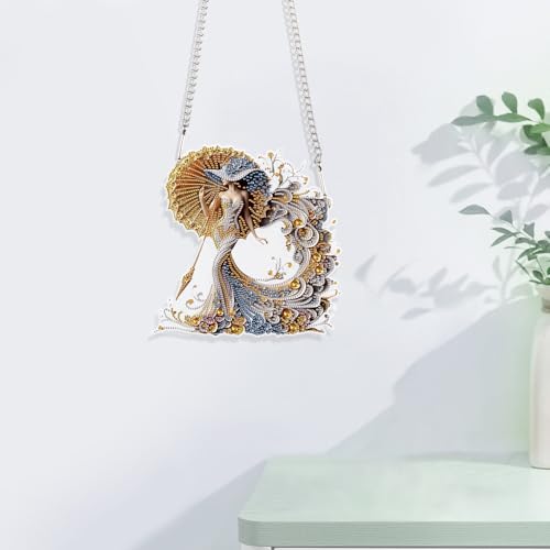 JISHSHAY Diamond Painting Pendant Beautiful Woman Diamond Art Hanging Ornament Gem Art Window Hanging Gem Painting Wind Chimes Mosaic Kits for Adults Windchimes Embroidery Sun Catchers Window Hangers - color: Beautiful Woman 2