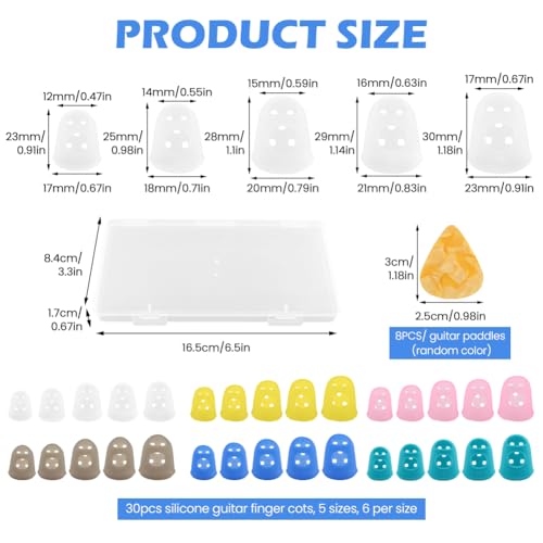 30Pcs Guitar Fingertip Protectors, 5‑Size XS‑XL Non‑Slip Finger Guards