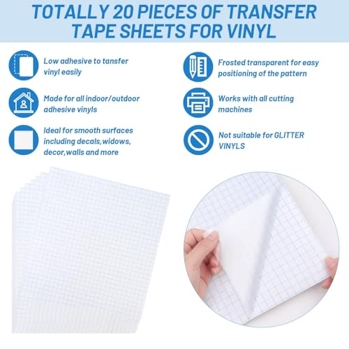 selizo 20 Pack Clear Transfer Tape, Contact Paper Decal Transfer Sheet Low Tack Ease Paper Transfer Tape for Craft - color: 20 Pack, size: Low Tack Tape without Grid Lines