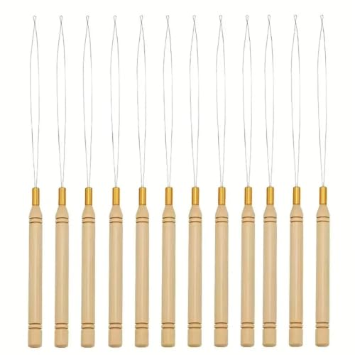 12Pcs Micro Ring Hair Extension Loop Needle Threader, Feather Wire Pulling Hook Tool for Silicone Microlink Nano Beads Cold Fusion Hair Extensions (12Pcs) - size: 12Pcs