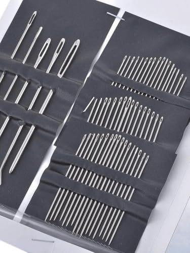55pcs Stainless Steel Hand Sewing Needles Set, Big Eye Embroidery Needles Kit with Assorted Sizes, Premium Needlework Supplies for Sewing Crafting
