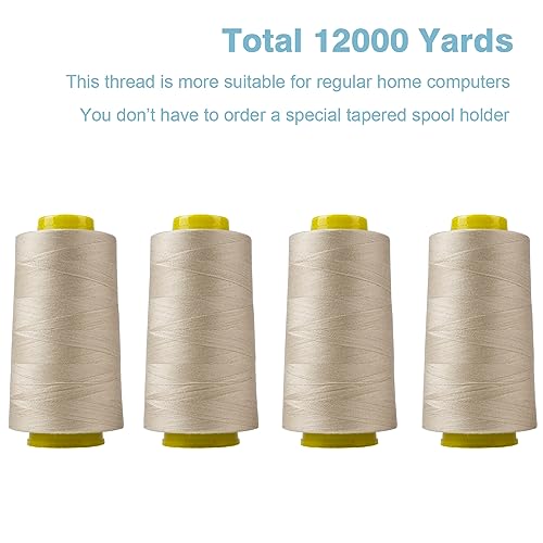 Beige Serger Thread, All-Purpose Thread for Sewing, Polyester, 4 Cones of 3000 Yards Each Spool for Sewing Machine - color: 4 beige