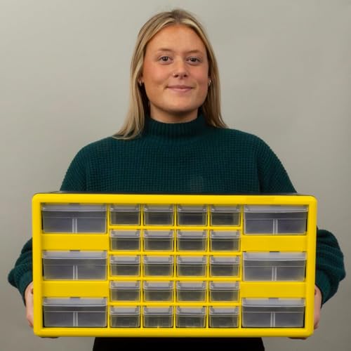 Akro-Mils 26-Drawer Plastic Storage Cabinet, 20"W x 6"D x 10"H, Yellow - color: Yellow, size: 26 Drawer, style: 1 Pack
