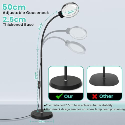 10X/30X Magnifying Glass with Light and Stand, 2-in-1 Magnifying Floor Lamp with 72 Adjustable Brightness LED Lamp Bulbs, Flexible Gooseneck Standing Magnifying Lamp for Close Work, Craft, Reading - color: Black