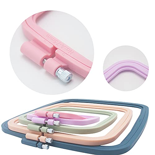 5 Pieces 5 Sizes Square Embroidery Hoops, Cross Stitch Hoop and ABS Plastic Embroidery Hoops for Embroidery,Cross Stitch and DIY Craft Sewing,Including 16pcs Gold Eye Sewing Needles - style: 5 sizes square