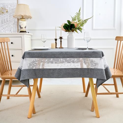 Polyester Fabric Tablecloth with Exquisite Embroidery Sheer Border-Waterproof/Wrinkle Resistant-for Dining,Indoor&Outdoor,Wedding,Holiday,Grey,Square 70x70Inch - color: Grey, size: 70" x 70" (Square)