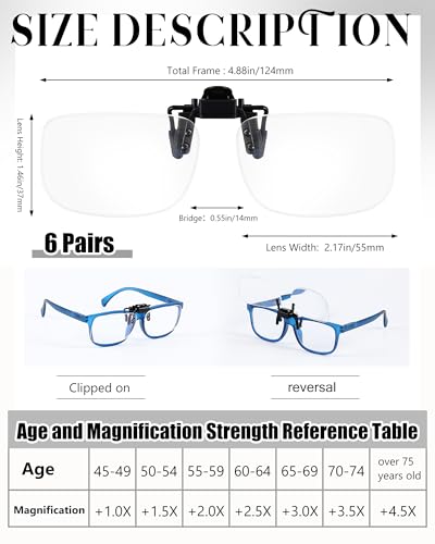 Copkim 6 Pairs Clip-On Reading Glasses, Flip-Up Blue Light Blocking - color: Classic Color