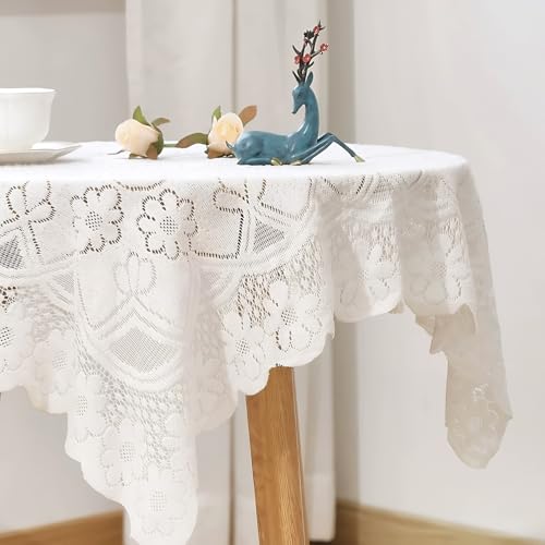 Square lace Tablecloth 35 X 35 Inch， Off White Lace Tablecloths, Elegant Floral Crochet Table Cover, Hollow Out Sheer Lace Table Topper for Coffee Table, End Table, Home Wedding Party Decor - size: 35" x 35" (Square)