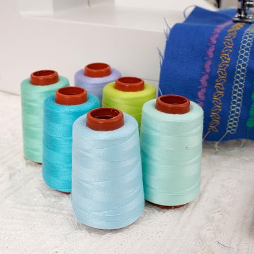 6 Pcs Sewing Thread Set, All Purpose Sewing Thread, 40 wt,Each 800 Yards of Polyester Threads for Sewing Machine, Hand Stitching, Quilting, Serger (Cool Color System) - color: Cool color system