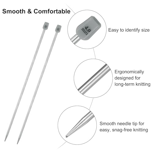 uxcell 2Pcs 4mm(G) Single Pointed Knitting Needles Stainless Steel 9.84 Inches Length Metal Weaving Tool for Handmade Projects DIY Knitting - size: 4mm, 9.84"