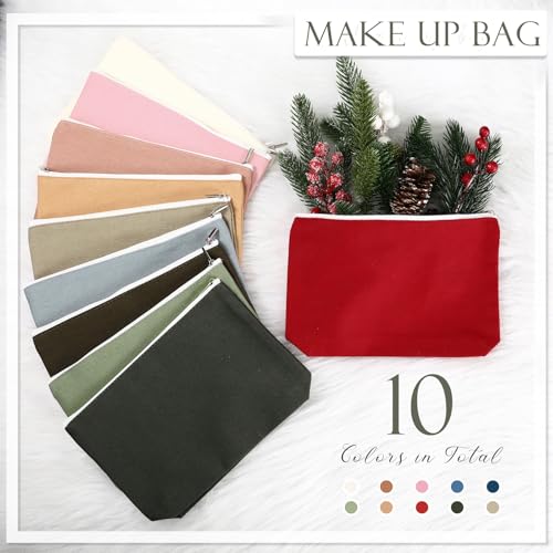 Reginary 10 Pcs Canvas Makeup Bags Bulk Blank Cosmetic Bags,Macaron Color - color: Macaron