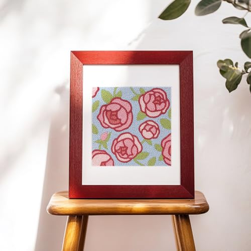 Doodlream Rose Flower DIY Punch Needle Embroidery Kit for Adult Beginner, 9.4" Floral Punch Stitching Craft Set for Starter with Frame, Fabric Pattern, Threader, Yarn, Pinch Needle - color: Rose