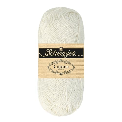 Scheepjes Catona Shine Cotton Blend Yarn, 50g Ball, 105-S Bridal White - color: 105-S Bridal White - Silver