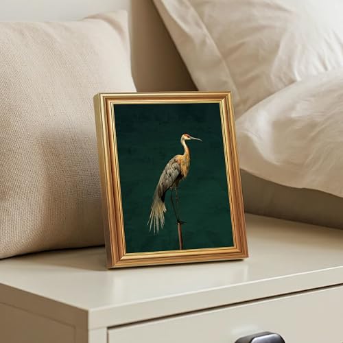 Wojuin Vintage Crane Canvas Framed Wall Art Dark Green Background 8x10 in - color: Crane, size: 10"L x 8"W
