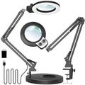 KIRKAS 12X Magnifying Glass with Light and Stand, Overhead Knob 2 in 1 - size: 12X 9.06 INCH Base & Clamp