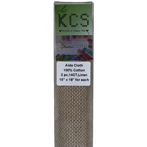 KCS 2 pc of 15" x 18" Counted Cross Stitch Cotton Aida Cloth Needlework Fabric (Linen, 14CT) - color: Linen, size: 14CT