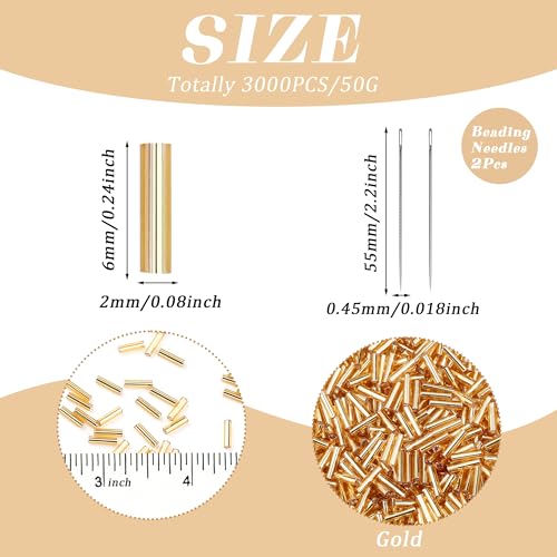 XIANNVXI 3000pcs Gold Glass Bugle Beads - color: Gold