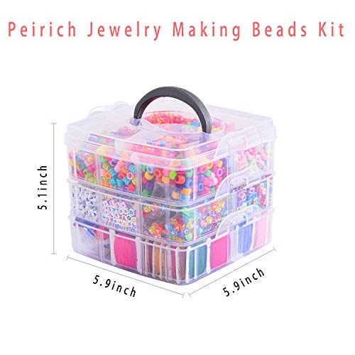 Peirich Jewelry Making Bead Kits, Includes 44 Embroidery Floss with 3-Tier Organizer Storage Box with Threads, Over 4900 Beads for Friendship Bracelets, Jewelry Making Christmas Birthday Gift - color: White