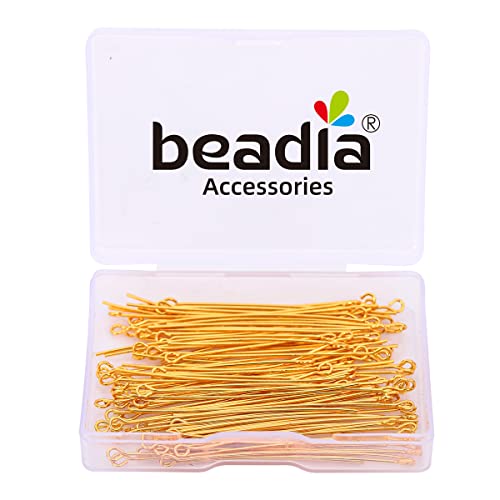 BEADIA 18K Gold Plated Open Eye Pins Non Tarnish 50mm 100pcs for Jewelry Making Findings - color: Open Eye Pins Gold, size: 50x0.7mm