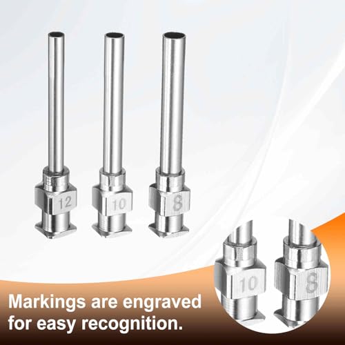 HARFINGTON 12pcs Dispensing Needle Set 8-18 Gauge 1 Inch Stainless Steel Blunt Tip Luer Connector for Refilling Glue Oil Thick Liquids Ink Lab Use (2pcs of Each Size)