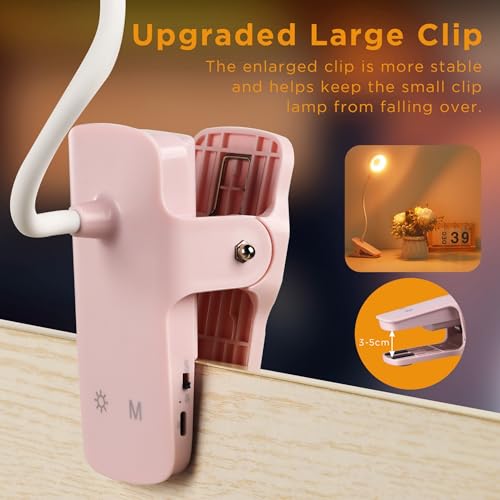 Akynite Clip on Light LED Desk Lamp 5 Brightness+5 Colors Rechargeable Lamp - color: Pink