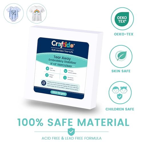Craftido Tear Away Embroidery Stabilizer 8"x8" 150 Sheets - size: 8"x8" 150 Sheets