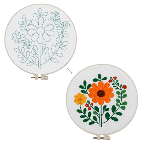 Punch Needle Embroidery Kit for Beginners – Complete Set with Patterned Fabric, Hoops, Yarns & Tools – DIY Rug-Punch Craft Kit for Adults (1 Style)