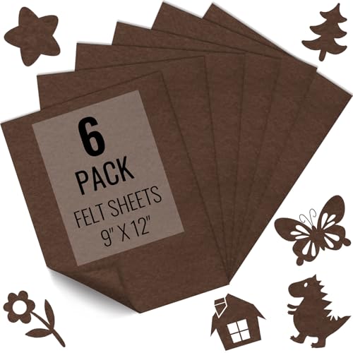 IONTACH 9" X 12" Soft Felt Sheets 1.6mm Thick (6 Packs, Brown) - color: Brown