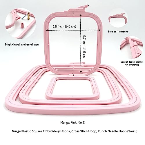 Nurge Square Embroidery Hoop - Plastic Cross Stitch Frame for Needlepoint & Embroidery - Adjustable Craft Hoop - Pink - No:2 (Small) - color: Pink, size: No:2 (Small)