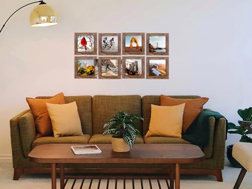 5x5 Picture Frames Set of 2, Square Rustic Wood Grain Photo Frame for Tabletop or Wall Mounting Display - size: 5X5(2pcs)