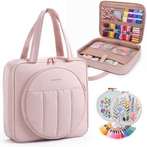 MYBAGZING Embroidery Bag Organizer,Cross Stitch Project Bag w/Hoop Storage - color: Blush Pink