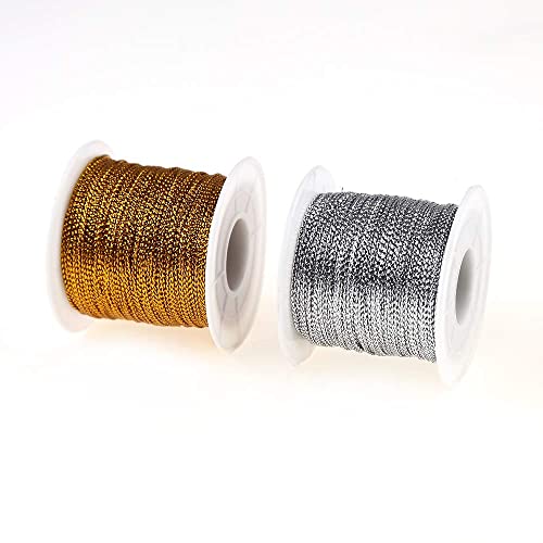 2 Spools 656 Feet Metallic Thread Gold Jewelry Thread Silver Craft String Tinsel String Craft Making Cord - color: Gold and Silver