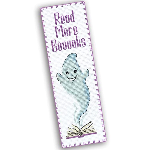 Povitrulya Boooooks' Counted Cross Stitch Bookmark Kit for Adults - DIY Embroidery Book Marker Set with Paper Pattern, 16 Count Aida Canvas and Pre-Sorted Floss - color: Boooooks