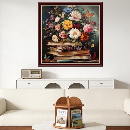 Findvoor Counted Cross Stitch Kits for Adults Full Range of Cross Stitching Embroidery Unprinted Pattern for Beginners, 11CT Needlepoint Cross-Stitch Patterns Embroidery Kits-Flower Books 18×18 inch - color: ColourSet06