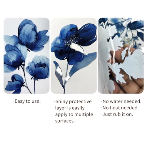Floral Rub on Transfer for Furniture Wood Glass DIY - color: Blue Poney