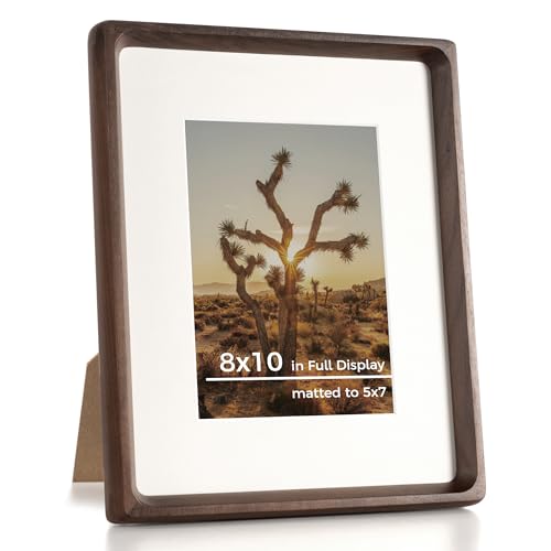 RICHFOCUS 8x10 Picture Frame USA-Sourced Natural Walnut Solid Wood Photo Frame Handcrafted Rounded Corner Wooden Frame with Real Glass Display Photos 5x7 with Mat or 8x10 Without Mat - color: Walnut, size: 8x10-1PC