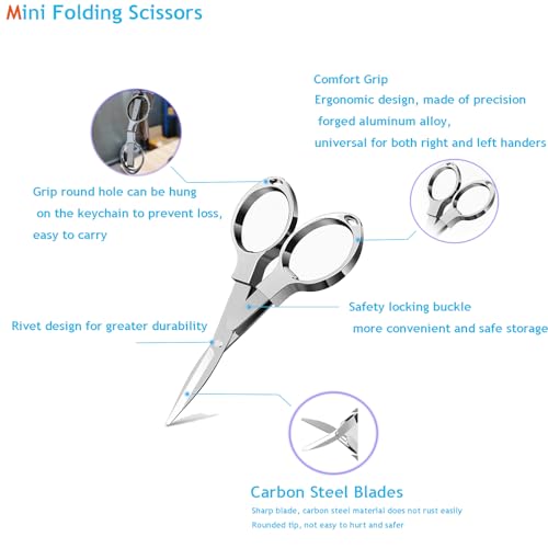 YVAOG Folding Scissors, Safe Portable Safe Portable Travel Mini Scissors, Stainless Steel Retractable Small Scissors for Home Office, 2 Piece Set - color: Silver