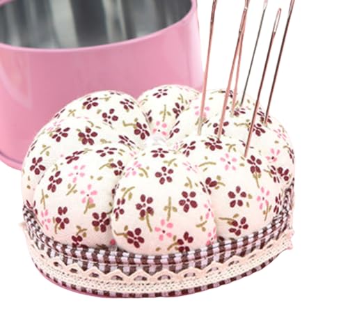 Cute Pumpkin Pincushion with Lid Storage Box - Small Sewing Needle Cushion Holder Decorative Pin Keeper for Sewing Supplies(Pink)