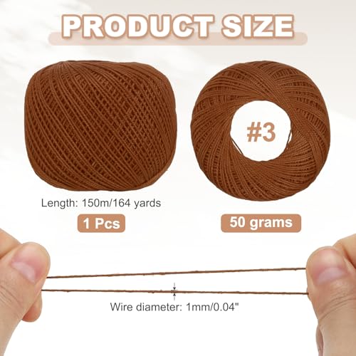 MECCANIXITY Crochet Thread Pearl Cotton Size 3 Red Brown Pearl 164 Yards for Crocheting Tatting Knitting Embroidery Sewing - color: Red Brown