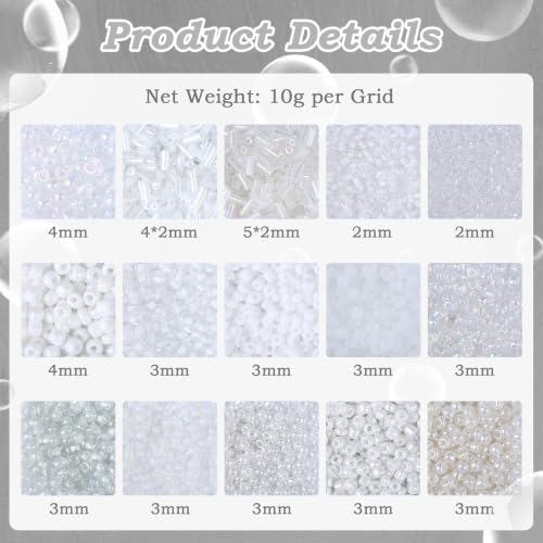 White Seed Beads for Jewelry Making Glass Bugle Beads for DIY Craft - color: White