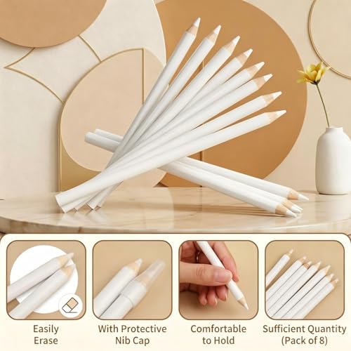 Fabric Marking Pencils 8PCS 17.5cm for Sewing | Washable White with Caps