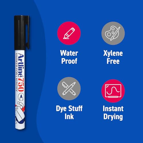 Artline Laundry Marker, Permanent Fabric Pen, 0.7mm Black, 3 Pack