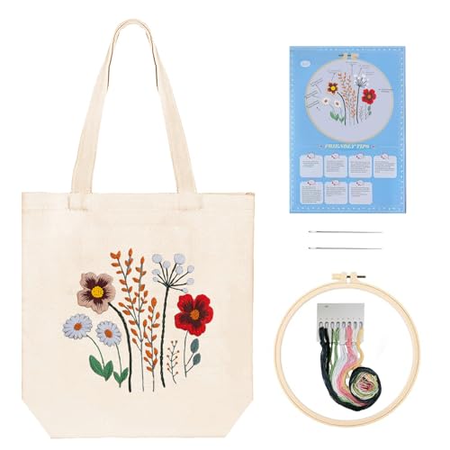 Huacan Embroidery Canvas Bag Kits for Adults Beginner Stamped Flowers Pattern DIY Cross Stitch Printed Flower Stitching Sewing Kit - color: Flower 8