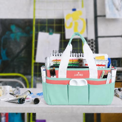 JJRING Craft Organizer Tote Bag Art Storage Caddy Green and Orange - color: Green&Orange, size: Small