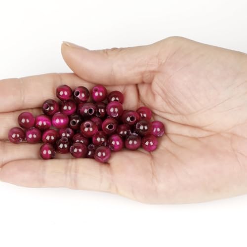 AD Beads Natural Gemstone 8mm Round Loose Beads Big Hole 2.5mm Sized 40pcs (Rose red Tiger's Eye) - color: Rose red tiger's eye