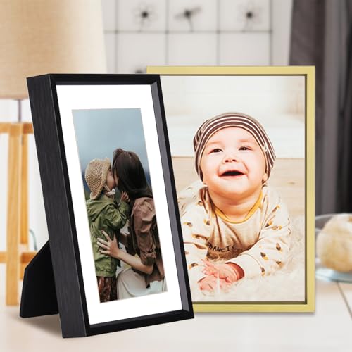 BKABOT 3x4 Black Aluminum Photo frames 3 Pack HD Glass Mat 2x3 Wall Table - color: Black, size: 3x4