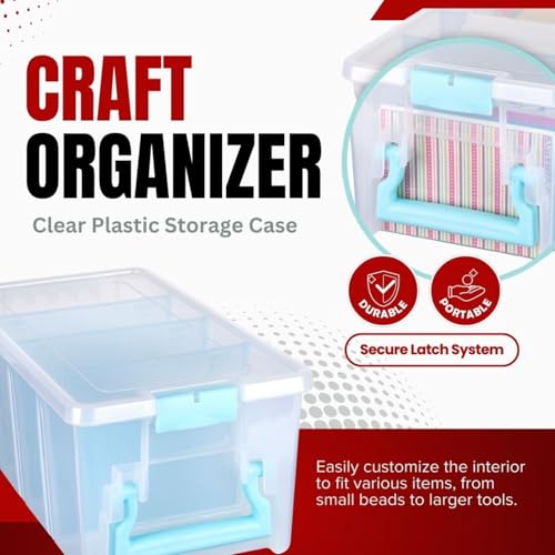 ArtBin 6925AA Semi Satchel with Removable Dividers, Portable Art & Craft Organizer with Handle, [1] Plastic Storage Case, Clear - Aqua Accents (Pack of 4) - color: Clear, size: Pack of 4